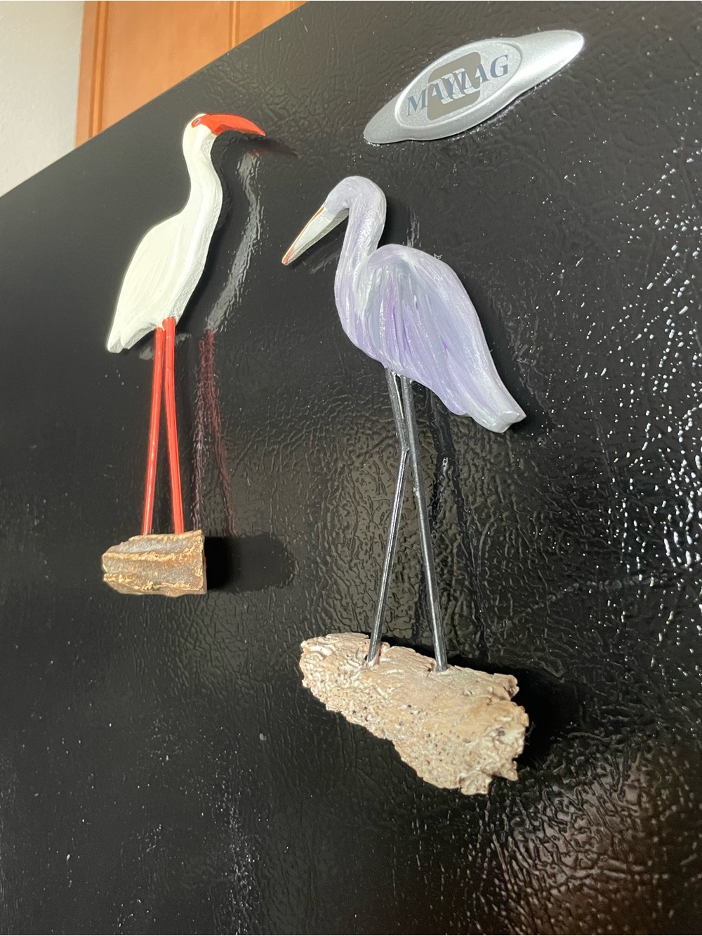 Set of 2 Fridge Magnets Coastal Themed Water Birds Shore Birds Blue Heron Egret